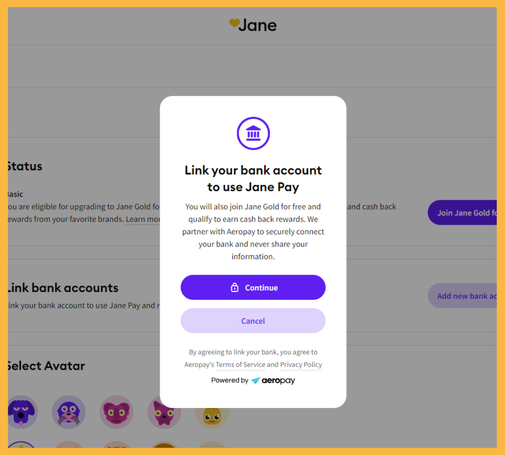 Linking Bank Account to JanePay Account.